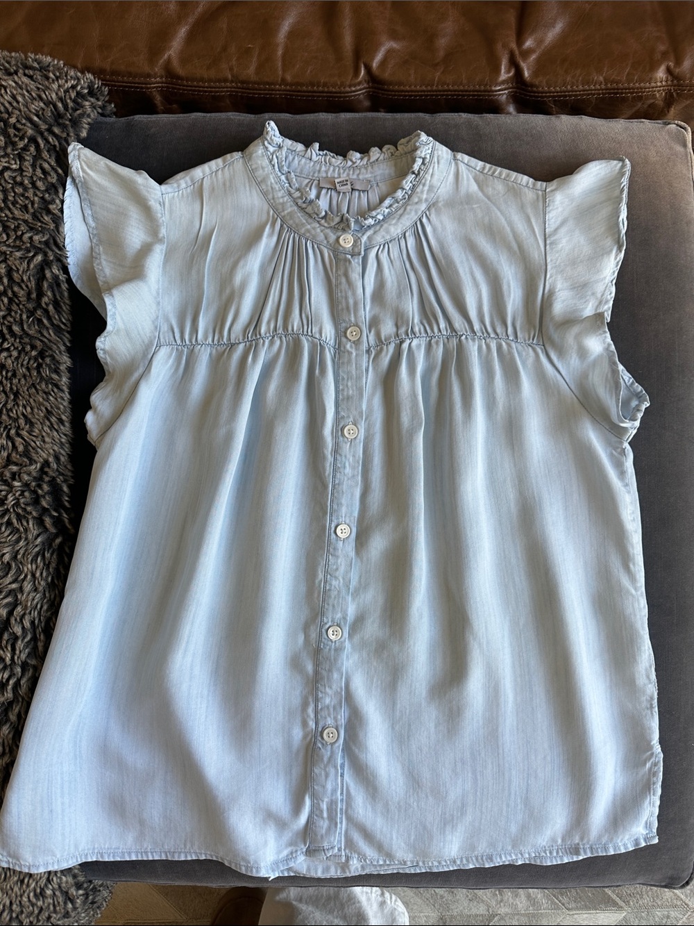 Rails Light Blue Ruffle Collar Button-Up Top